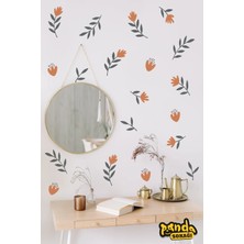 Panda Sokağı Minimal ve Modern Stil, Dekoratif Turuncu Çiçekler, Ev Dekorasyonu Duvar Sticker