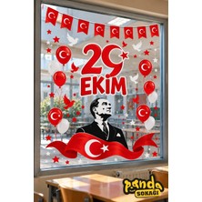Panda Sokağı 29 Ekim Cumhuriyet Bayramı Cam ve Duvar Sticker Süsleme Seti – Atatürk Türk Bayrağı Balon Yıldız Okul Sınıf Dekoru 150X50 cm