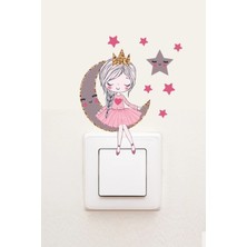 Panda Sokağı Priz Ayda Oturan Sevimli Kız Çocuk Odası Dekor Priz Sticker