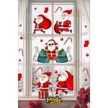 Panda Sokağı Yılbaşı Noel Babalar ve Tavşan Pencere Sticker Seti, Yılbaşı Noel Babalar