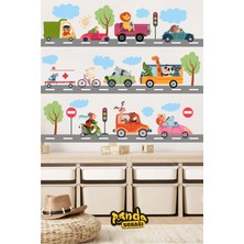 Panda Sokağı Mutlu Hayvanlar ve Yol Arkadaşları Duvar Sticker, Araçlar Yol Sticker Seti,