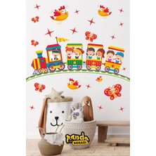 Panda Sokağı Sevimli Kırmızı Vagon Çocuk Odası Duvar Sticker Seti, Çocuk Odası Kırmızı Vagon