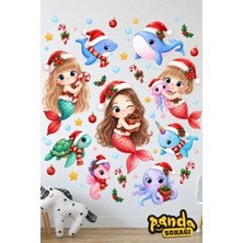 Panda Sokağı Yılbaşı Deniz Kızı Sticker Seti 150X45 cm – Noel Temalı Duşakabin Cam ve Çocuk Odası Duvar Süsü