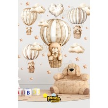 Panda Sokağı Soft Renklerde Sevimli Uçan Balon Ayıcıklar Bulut ve Yıldızlar Sticker Seti, Ayıcık Sticker Seti