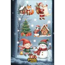 Panda Sokağı Yılbaşı Sevimli Tilki,penguen ve Kardan Adam Noel Baba Sticker Seti, Kendinden Yapışkanlı