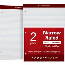 Aydogan's Double Disket Gold Writing "tablet, 8 – 1/2 x 11 – 3/10,2 Cm, Delikli, 3-Delik Delikli, Beyaz, Dar, Rule, 100 Yaprak Pro Blok, 2 Pads Pro Pack (99706)