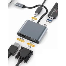 Aydogan's Store Usb-C Görüntü Dönüştürücü Adaptör 4K HDMI + VGA Çıkışlı Type-C To HDMI VGA Hub Laptop Tablet Telefon Ekran Yansıtma Monitör Tv Projeksiyon Bağlantı Aparatı Plug & Play