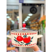 Özel Home Pıyarmary 24 cm Emaye Kızartma Tenceresi Telli (Nar Desenli)