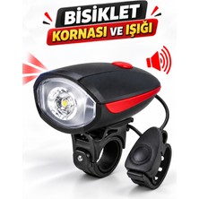 Alıç Bisiklet Kornası ve LED Ön Far 3 Işık Modlu Kısa Uzun ve Yanıp Sönen Işıklı Kablolu Korna Düğmeli Kelepçeli Kolay Montaj