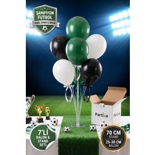 Partixa Şampiyon Futbol Konsept Balon Standı Seti 70 cm Masa Standı 7 Adet Lateks Balon Yeşil Siyah Beyaz