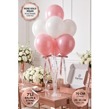 Partixa Rose Gold Nişan ve Söz Masası Balon Standı Seti 70 cm Stand 7 Adet Lateks Balon Rose Pembe Beyaz