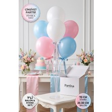 Partixa Cinsiyet Partisi Masa Balon Standı Seti 70 cm Şeffaf Stand ve 7 Adet Lateks Balon Kız Mı Erkek Mi Süsleme