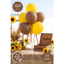 Partixa Ayçiçeği Konsept Balon Standı Seti 70 cm Masa Standı 7 Adet Lateks Balon Sarı Kahve