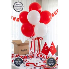 Partixa Asker Uğurlama Masası Balon Standı Seti 70 cm Masa Standı 7 Adet Lateks Balon Kırmızı Beyaz