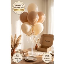Partixa Boho Nişan ve Söz Masası Balon Standı Seti 70 cm Masa Standı 7 Adet Lateks Balon Latte Krem
