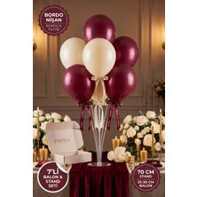 Partixa Romantik Bordo Nişan ve Söz Balon Standı Seti 70 cm Masa Standı 7 Adet Lateks Balon Bordo Fildişi