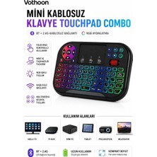 Hace Bazaar Rgb Işıklı Mini Kablosuz Klavye Touchpad Combo, Bluetooth ve 2.4g Smart Tv Kumandası