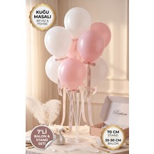 Partixa Kuğu Masalı Konsept Balon Standı Seti 70 cm Masa Standı 7 Adet Lateks Balon Beyaz Pembe