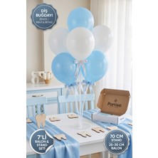 Partixa Diş Buğdayı Erkek Bebek Balon Standı Seti 70 cm Masa Standı 7 Adet Lateks Balon Mavi Beyaz