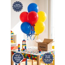 Partixa Oyun Blokları Konsept Balon Standı Seti 70 cm Masa Standı 7 Adet Lateks Balon Mavi Kırmızı Sarı