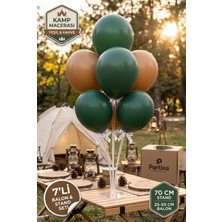 Partixa Kamp ve Doğa Macerası Konsept Balon Standı Seti 70 cm Masa Standı 7 Adet Lateks Balon Kahve Yeşil