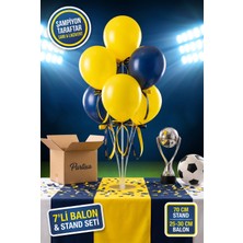 Partixa Şampiyon Taraftar Balon Standı Seti 70 cm Masa Standı 7 Adet Lateks Balon Sarı Lacivert