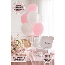 Partixa Kız Bebek Hoş Geldin Bebek Balon Standı Seti 70 cm Masa Standı 7 Adet Mat Lateks Balon Pembe Beyaz