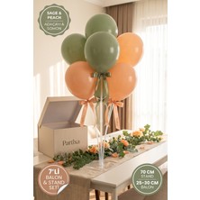 Partixa Trend Adaçayı Yeşili Somon Balon Standı Seti 70 cm Masa Standı 7 Adet Lateks Balon Sage Peach Nude