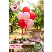 Partixa Kiraz Bahçesi Konsept Balon Standı Seti 70 cm Masa Standı 7 Adet Lateks Balon Kırmızı Pembe