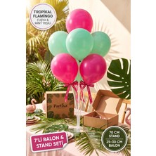 Partixa Tropikal Flamingo Konsept Balon Standı Seti 70 cm Masa Standı 7 Adet Lateks Balon Fuşya Mint Yeşili