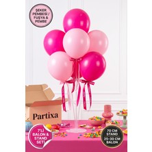 Partixa Şeker Pembesi Fuşya Konsept Balon Standı Seti 70 cm Masa Standı 7 Adet Lateks Balon Pembe Tonları
