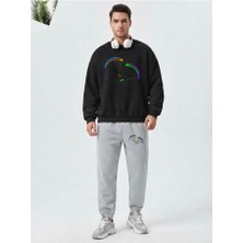 Zoka Wear Yamac Parasutu Baskili Unisex B Baskılı Siyah Gri Eşofman Takımı