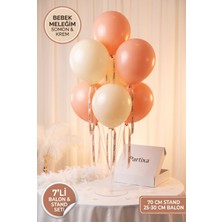 Partixa Bebek Meleğim Konsept Balon Standı Seti 70 cm Masa Standı 7 Adet Lateks Balon Somon Krem