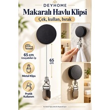 Deyhome Yapışkanlı Makaralı Havlu Askısı ve Bez Tutucu – 65 cm Uzayan Ipli Metal Klips, Delmeden Montaj