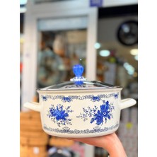 Özel Home Piyarmary 24 cm Mavi Çiçek Desenli Emaye Kızartma Tenceresi – Iç Telli