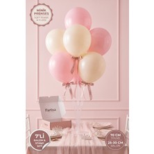 Partixa Minik Prenses Konsepti Masa Balon Standı Seti 70 cm Stand 7 Adet Lateks Balon Pembe Fildişi