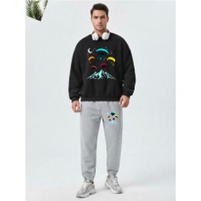 Zoka Wear Yamac Parasutu - Paragliding Baskili Unisex Siyah Tisort Baskılı Siyah Gri Eşofman Takımı