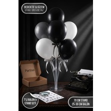 Partixa Dedektif ve Gizem Konsept Balon Standı Seti 70 cm Masa Standı 7 Adet Lateks Balon Siyah Gri Beyaz