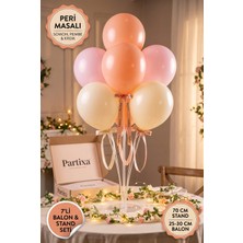 Partixa Peri Masalı Sihirli Bahçe Balon Standı Seti 70 cm Masa Standı 7 Adet Lateks Balon Somon Pembe Krem
