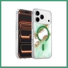 S'82 Onegif iPhone 17 Pro Uyumlu Lotus Simli Magsafe Kapak - Yeşil BZS82