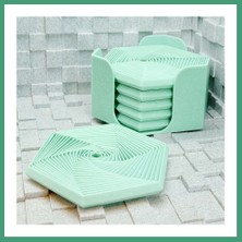 S'82 3D Baskı Super Fidget Coaster Seti - Altıgen Desenli Bardak Altlığı ve Tutucu-Mint BZS82