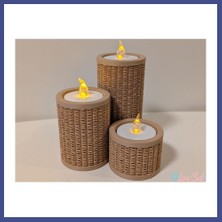 Canbia 3D Baskı Rattan Görünümlü Tealight Mumluk Seti 3'lü Dekoratif Mum Tutucu Kahy