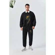 Zoka Wear Karga Baskili Bey Baskılı Siyah Eşofman Takımı