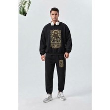 Zoka Wear Aslan Burcu Leo Astoloji Gotik Burc Baskılı Siyah Eşofman Takımı