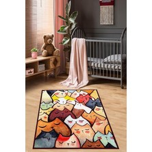 Pelangi Kedili Halı Kedi Desenli Renkli Dijital Baskı Yıkanabilir Kaymaz Taban Bebek ve Çocuk Odası Halısı, Karışık Renkli 60 x 120