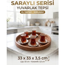 Art By Aslı Saraylı Serisi El Yapımı Desenli Kırılmaz Yuvarlak Ahşap Tepsi 33X33 cm (Sunum Tepsisi - Çay ve Kahve Tepsisi)