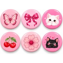 Beyaz Penguen Pembe Sevimli - Seçki 1 - 6’lı 58MM Rozet Seti