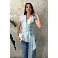 Orden Yaşam Mavi Belden Bağlamalı Bluz
