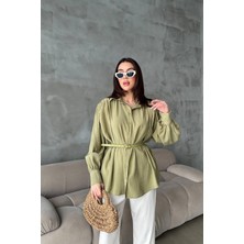 Orden Yaşam Olive Kemer Detaylı Modal Gömlek Yeşil
