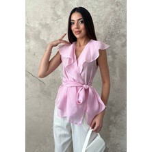 Orden Yaşam Pembe Belden Bağlamalı Bluz